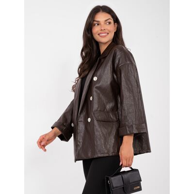 RUE PARIS Dámsky Kožený Blazer Tmavohnedý Čierna One Size RUE PARIS Dámsky Kožený Blazer Tmavohnedý Čierna One Size