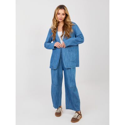 RUE PARIS Modrý Dámsky Blazer Biela One Size RUE PARIS Modrý Dámsky Blazer Biela One Size