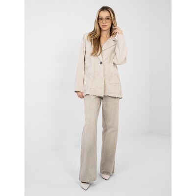 RUE PARIS Béžový Blazer S Výšivkou Krémová One Size RUE PARIS Béžový Blazer S Výšivkou Krémová One Size
