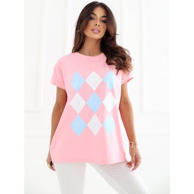 RELEVANCE Blúzka Svetloružová S Geometrickým Vzorom Biela One Size RELEVANCE Blúzka Svetloružová S Geometrickým Vzorom Biela One Size