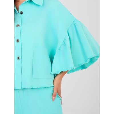 RUE PARIS Tyrkysová Parka S Volánovými Rukávmi Tyrkysová One Size RUE PARIS Tyrkysová Parka S Volánovými Rukávmi Tyrkysová One Size