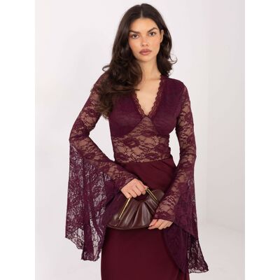 Factory Price Čipkovaná Blúzka V Burgundy Farbe Hnedá One Size Factory Price Čipkovaná Blúzka V Burgundy Farbe Hnedá One Size