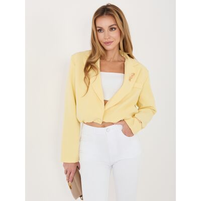 Italy Moda Žltý Sakový Blazer Biela One Size Italy Moda Žltý Sakový Blazer Biela One Size