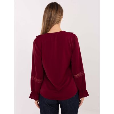 MODA ITALY Bordová Blúzka S Čipkou Modrá One Size MODA ITALY Bordová Blúzka S Čipkou Modrá One Size