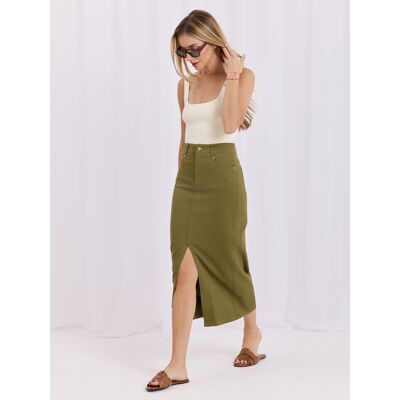 Factory Price Khaki Džínsová Sukňa S Vysokým Pásom Kaki L Factory Price Khaki Džínsová Sukňa S Vysokým Pásom Kaki L