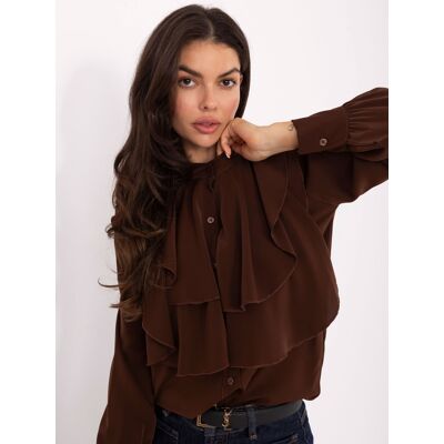 RUE PARIS Hnedá Blúzka S Volánmi Hnedá One Size RUE PARIS Hnedá Blúzka S Volánmi Hnedá One Size