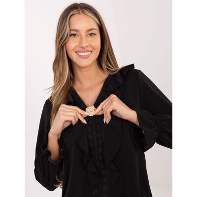 MODA ITALY Čierna Blúzka S Volánmi Čierna One Size MODA ITALY Čierna Blúzka S Volánmi Čierna One Size