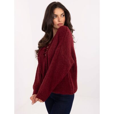 Italy Moda Sweater-Mi-Sw-0919.18-Burgundy Biela One Size Italy Moda Sweater-Mi-Sw-0919.18-Burgundy Biela One Size