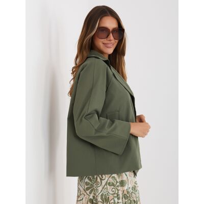 RUE PARIS Khaki Dámsky Plášť S 3/4 Rukávmi Kaki One Size RUE PARIS Khaki Dámsky Plášť S 3/4 Rukávmi Kaki One Size