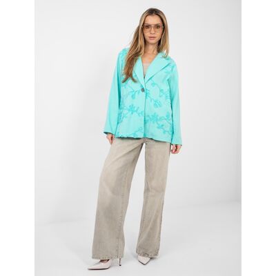 RUE PARIS Tyrkysový Blazer S Výšivkou Tyrkysová One Size RUE PARIS Tyrkysový Blazer S Výšivkou Tyrkysová One Size