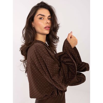 MODA ITALY Hnedá Vzorovaná Blúzka S Voľnými Rukávmi Hnedá One Size MODA ITALY Hnedá Vzorovaná Blúzka S Voľnými Rukávmi Hnedá One Size