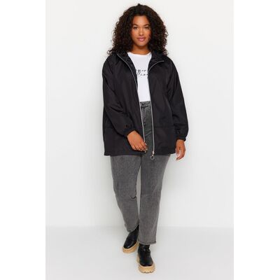 Trendyol Curve Black Wide Fit Vodoodpudivý Kabát S Kapucňou Čierna 42 Trendyol Curve Black Wide Fit Vodoodpudivý Kabát S Kapucňou Čierna 42