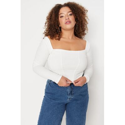Trendyol Curve Ecru Rebrované Lemovanie Detailne Pletená Blúzka Šedá Xl Trendyol Curve Ecru Rebrované Lemovanie Detailne Pletená Blúzka Šedá Xl