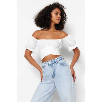 Dámsky Top Trendyol Crop Biela 42 Dámsky Top Trendyol Crop Biela 42