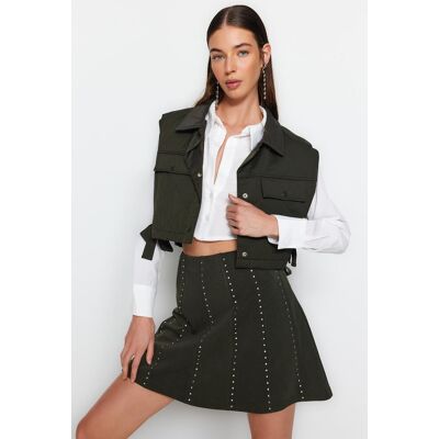 Trendyol Khaki Stone Doplnok Mini Skater/pletená Sukňa Bez Pásu Šedá S Trendyol Khaki Stone Doplnok Mini Skater/pletená Sukňa Bez Pásu Šedá S