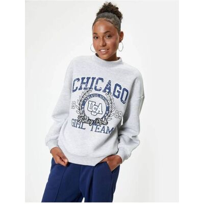 Koton Oversize Sweatshirt College Printed Crew Neck Ribbed Šedá L Koton Oversize Sweatshirt College Printed Crew Neck Ribbed Šedá L