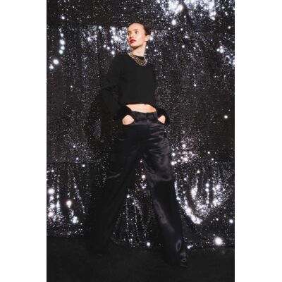 Defacto Wide Leg Cargo Normal Waist Maxi Satin Trousers With Cargo Pocket Čierna 40 Defacto Wide Leg Cargo Normal Waist Maxi Satin Trousers With Cargo Pocket Čierna 40