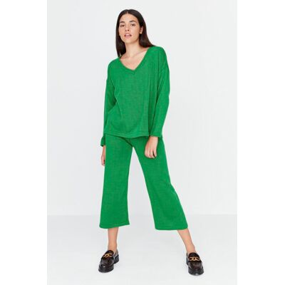 Trendyol Zelená Oversized Pletená Súprava Top A Nohavice Zelená L Trendyol Zelená Oversized Pletená Súprava Top A Nohavice Zelená L