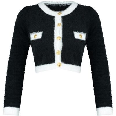 Trendyol Black Super Crop Pile Pletený Cardigan Čierna M Trendyol Black Super Crop Pile Pletený Cardigan Čierna M