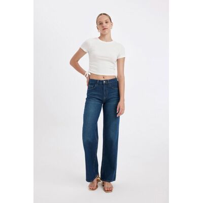 Defacto Straight Wide High Waist Long Jean Washed Trousers Modrá 34 Defacto Straight Wide High Waist Long Jean Washed Trousers Modrá 34