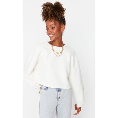 Trendyol Biela Hrubá Fleece Pohodlná Crop Rukáv Potlačená Pletená Mikina Šedá L Trendyol Biela Hrubá Fleece Pohodlná Crop Rukáv Potlačená Pletená Mikina Šedá L