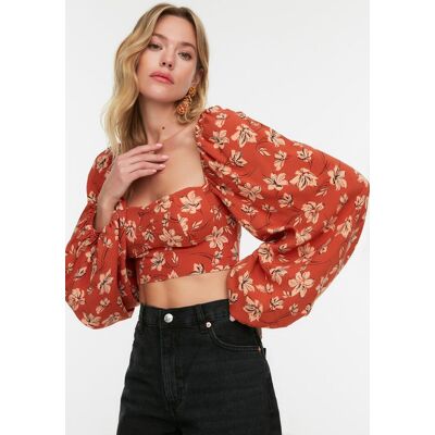 Dámsky Crop Top Trendyol Floral Oranžová 34 Dámsky Crop Top Trendyol Floral Oranžová 34