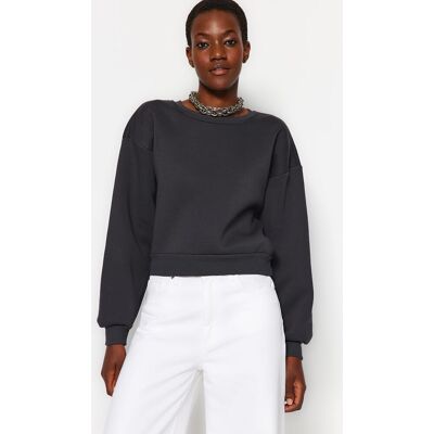 Trendyol Antracitová Pohodlná Crop Základná Mikina S Okrúhlym Výstrihom Z Hrubej Pletenej Flísovej Tkaniny Šedá Xl Trendyol Antracitová Pohodlná Crop Základná Mikina S Okrúhlym Výstrihom Z Hrubej Pletenej Flísovej Tkaniny Šedá Xl