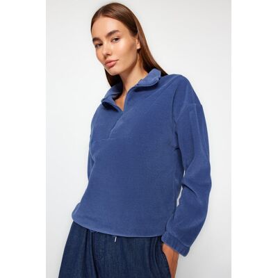 Trendyol Indigo Zipsom Zdobená Pletená Mikina. Modrá L Trendyol Indigo Zipsom Zdobená Pletená Mikina. Modrá L