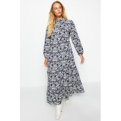 Trendyol Navy Blue Vzorované Polovičné Labky Širokého Strihu Bavlnené Tkané Šaty Modrá 34 Trendyol Navy Blue Vzorované Polovičné Labky Širokého Strihu Bavlnené Tkané Šaty Modrá 34