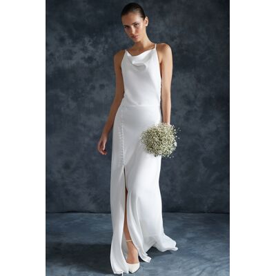 Trendyol Bridal Biele Saténové Svadobné/svadobné Dlhé Večerné Večerné Šaty Šedá 36 Trendyol Bridal Biele Saténové Svadobné/svadobné Dlhé Večerné Večerné Šaty Šedá 36