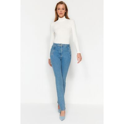 Trendyol Blue Pocket Detailné Rovné Džínsy S Vysokým Pásom Modrá 36 Trendyol Blue Pocket Detailné Rovné Džínsy S Vysokým Pásom Modrá 36