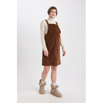Defacto Regular Fit Velvet Mini Maternity Overall Dress Hnedá 42 Defacto Regular Fit Velvet Mini Maternity Overall Dress Hnedá 42