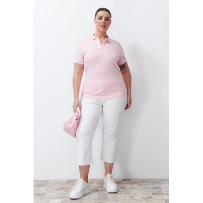 Trendyol Curve Pink Polo Neck Knitted T-Shirt Ružová Xxl Trendyol Curve Pink Polo Neck Knitted T-Shirt Ružová Xxl