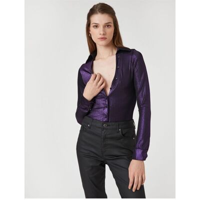 Koton Glittered Low Cut Slim Fit Shirt Fialová S Koton Glittered Low Cut Slim Fit Shirt Fialová S