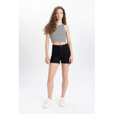 Defacto Normal Waist Folded Leg Basic Jean Shorts Čierna 32 Defacto Normal Waist Folded Leg Basic Jean Shorts Čierna 32