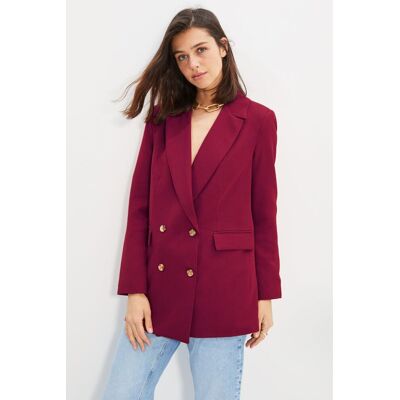 Trendyol Burgundy Oversize Lined Buttoned Woven Blazer Jacket Tmavočervená 36 Trendyol Burgundy Oversize Lined Buttoned Woven Blazer Jacket Tmavočervená 36