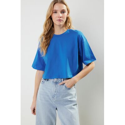 Trendyol Premium Modré 100% Bavlnené Pletené Tričko Crop Svetlomodrá L Trendyol Premium Modré 100% Bavlnené Pletené Tričko Crop Svetlomodrá L