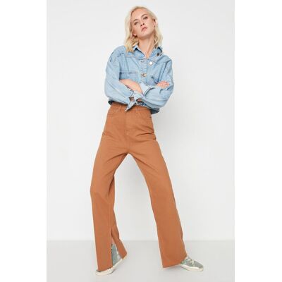 Trendyol Camel Slit Vysoký Pás Široké Nohavice Nohavice Hnedá 34 Trendyol Camel Slit Vysoký Pás Široké Nohavice Nohavice Hnedá 34
