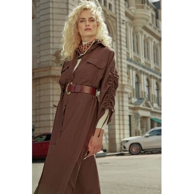 Trendyol Nastaviteľné Detailné Rukávy S Hnedým Opaskom, Tkané Bavlnené Košeľové Šaty Hnedá 34 Trendyol Nastaviteľné Detailné Rukávy S Hnedým Opaskom, Tkané Bavlnené Košeľové Šaty Hnedá 34