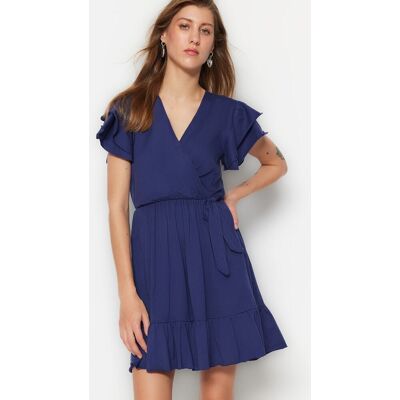 Trendyol Navy Blue 100% Bavlnená Volánik Detailné Dvojradové Mini Pletené Šaty S Volánovým Detailom Na Rukávoch Čierna Xs Trendyol Navy Blue 100% Bavlnená Volánik Detailné Dvojradové Mini Pletené Šaty S Volánovým Detailom Na Rukávoch Čierna Xs