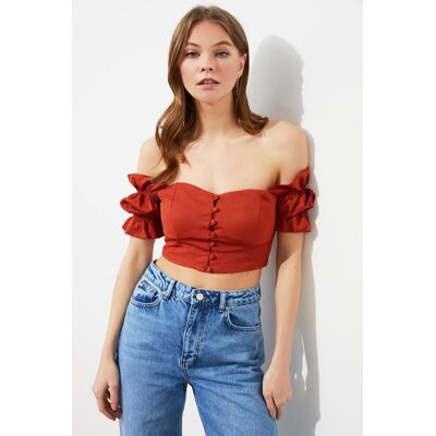 Dámsky Crop Top Trendyol Frill Detailed Červená 42 Dámsky Crop Top Trendyol Frill Detailed Červená 42