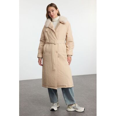 Trendyol Mink Oversize Molded Collar Plush Detail Belted Water Repellent Long Parka Puffer Coat Krémová Xs Trendyol Mink Oversize Molded Collar Plush Detail Belted Water Repellent Long Parka Puffer Coat Krémová Xs