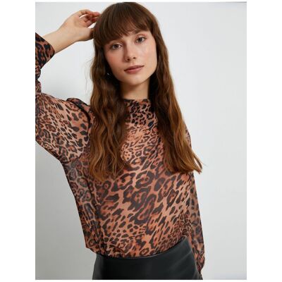Koton Chiffon Blouse Leopard Patterned Draped Collar Balloon Sleeve Hnedá 44 Koton Chiffon Blouse Leopard Patterned Draped Collar Balloon Sleeve Hnedá 44