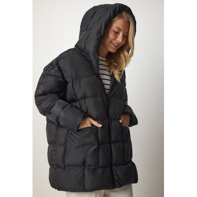 Happiness İstanbul Dámsky Čierny Oversized Nafúknutý Kabát S Kapucňou Čierna 36 Happiness İstanbul Dámsky Čierny Oversized Nafúknutý Kabát S Kapucňou Čierna 36