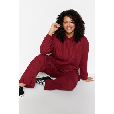 Trendyol Curve Claret Red Hooded Collar Relaxed Fit Knitted Camisole Plus Size Top-Bottom Set Čierna Xl Trendyol Curve Claret Red Hooded Collar Relaxed Fit Knitted Camisole Plus Size Top-Bottom Set Čierna Xl