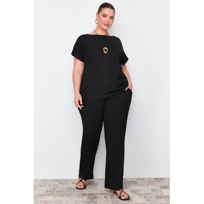 Trendyol Curve Black T-Shirt-Pants Knitted Seasonal Bottom-Top Set Čierna Xxl Trendyol Curve Black T-Shirt-Pants Knitted Seasonal Bottom-Top Set Čierna Xxl