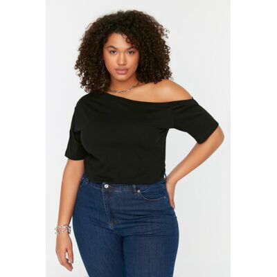 Dámska Blúzka Trendyol Low Shoulder Čierna 5xl Dámska Blúzka Trendyol Low Shoulder Čierna 5xl
