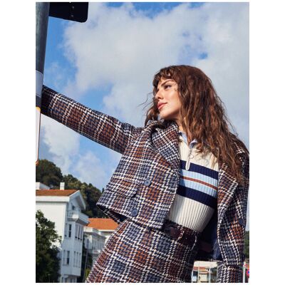 Koton Tweed Dvojradový Crop Sako Čierna 34 Koton Tweed Dvojradový Crop Sako Čierna 34