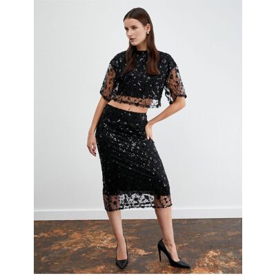 Koton Midi Sequined Sequin Skirt Čierna Xs Koton Midi Sequined Sequin Skirt Čierna Xs