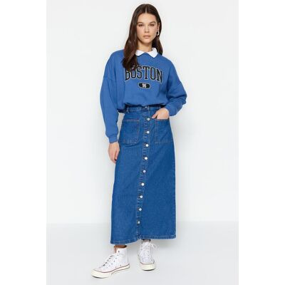 Tmavomodrá Sukňa Z Denimu S Vysokým Pásom A Dvoma Vreckami Od Značky Trendyol Modrá 34 Tmavomodrá Sukňa Z Denimu S Vysokým Pásom A Dvoma Vreckami Od Značky Trendyol Modrá 34